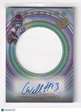 Caleb Williams 2023 Bowman University Inception #IAJR-CW USC Trojans Player-Worn Memorabilia Autograph Jumbo Relic