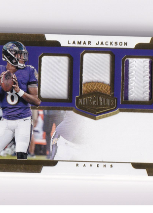 Lamar Jackson 2019 Panini Plates & Patches #PT-LJ Baltimore Ravens Triple Patch 48/75 Memorabilia