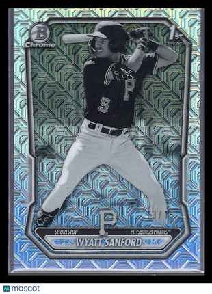 Wyatt Sanford 2025 Topps Bowman Chrome #BCP-66 Pittsburgh Pirates Aqua Mojo Refractor 1st Bowman