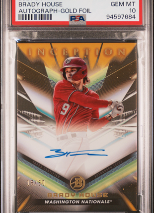Brady House PSA 10 2023 Bowman Inception Autographs #BPABH Gold Foil /50