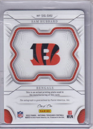 Sam Hubbard 2023 National Treasures #SIG-SHU Bengals Yellow Printing Plate