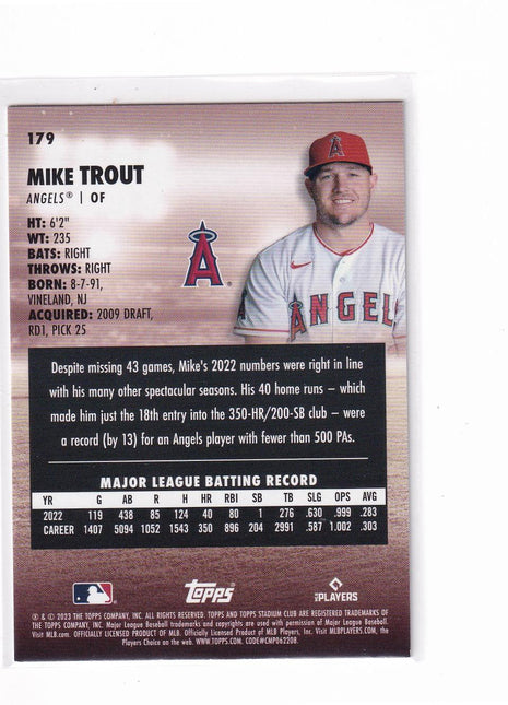 Mike Trout 2023 Topps Stadium Club #179 Los Angeles Angels