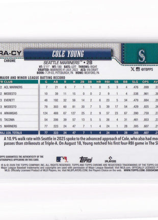 Cole Young 2026 Topps Chrome #RA-CY Seattle Mariners Green 37/99 RC