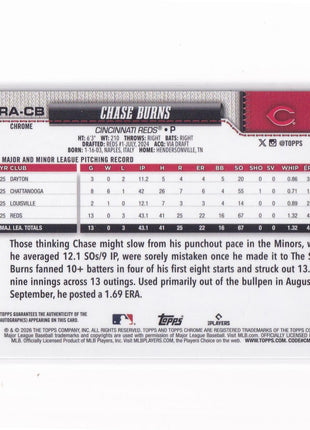 Chase Burns 2026 Topps Chrome #RA-CB Cincinnati Reds Purple 02/75 RC