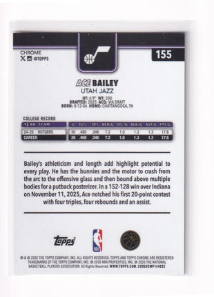 Ace Bailey 2026 Topps Chrome #155 Utah Jazz Gold Speckle RC