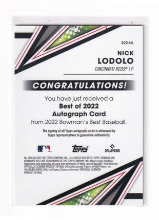 Nick Lodolo 2022 Bowman's Best #B22-NL Cincinnati Reds Red Refractor Autograph 4/5 RC