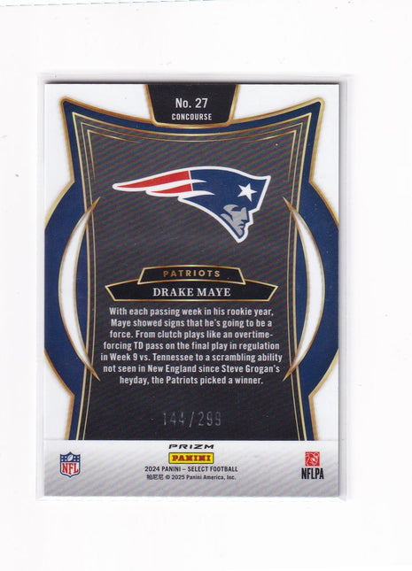 Drake Maye 2025 Panini Select #27 New England Patriots 144/299 RC