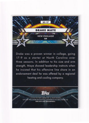 Drake Maye 2024 Topps Chrome Star Command #SC-17 New England Patriots Blue Wave Refractor RC