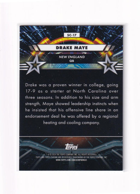 Drake Maye 2024 Topps Chrome Star Command #SC-17 New England Patriots Blue Wave Refractor RC
