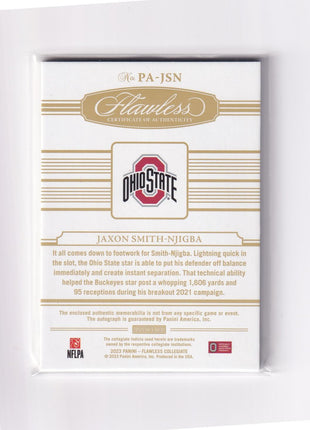 Jaxon Smith-Njigba 2023 Panini Flawless Collegiate #PA-JSN Ohio State Buckeyes 09/15 Patch