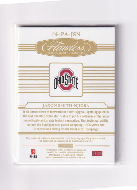 Jaxon Smith-Njigba 2023 Panini Flawless Collegiate #PA-JSN Ohio State Buckeyes 09/15 Patch
