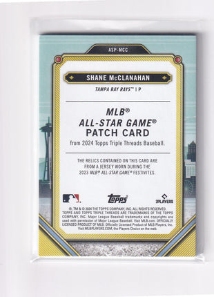 Shane McClanahan 2024 Topps Triple Threads #ASP-MCC Tampa Bay Rays 5/9 Triple Patch Memorabilia