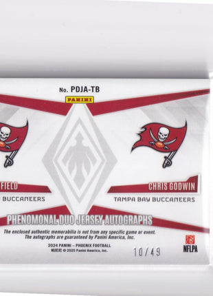 Chris Godwin Baker Mayfield 2025 Panini Phoenix Phenomenal Duo Jersey Autographs #PDJA-TB Tampa Bay Buccaneers Dual Memorabilia Dual Autograph 10/49 Jersey Patch