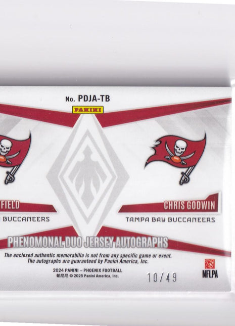 Chris Godwin Baker Mayfield 2025 Panini Phoenix Phenomenal Duo Jersey Autographs #PDJA-TB Tampa Bay Buccaneers Dual Memorabilia Dual Autograph 10/49 Jersey Patch