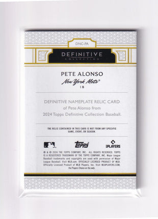 Pete Alonso 2024 Topps Definitive Collection #DNC-PA New York Mets 1-of-1 Patch Memorabilia