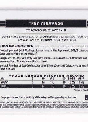 Trey Yesavage 2026 Topps Chrome National Sports Collectors Convention #MLB-05 Toronto Blue Jays Autograph 07/25 RC