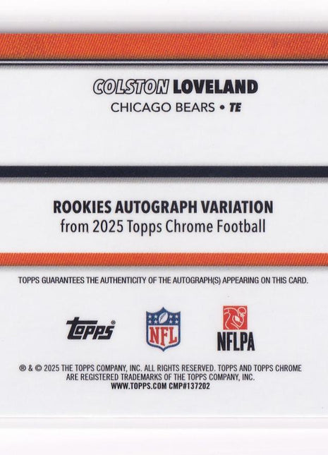 Colston Loveland 2025 Topps Chrome #RA-CL Chicago Bears Pink RC 136/250
