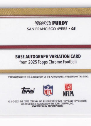 Brock Purdy 2025 Topps Chrome Football #BA-BP San Francisco 49ers Gold Wave Refractor 46/50
