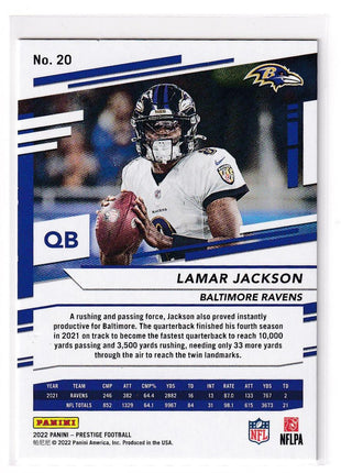 Lamar Jackson 2022 Panini Prestige Football #20 Baltimore Ravens Xtra Points Platinum 1 of 1 1 of 1