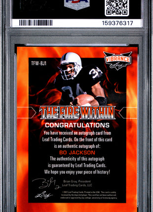Bo Jackson PSA 9 2022 Leaf Vibrance The Fire Within Autographs #BJ1 Wthn. Au Navy Blue CR.