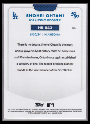 Shohei Ohtani 2024 Topps Chrome 50/50 #86 Dodgers Green Refractor /99 Home Run