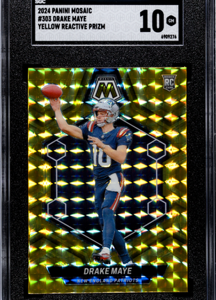 Drake Maye SGC 10 2024 Panini Mosaic #303 Yellow Reactive Prizm